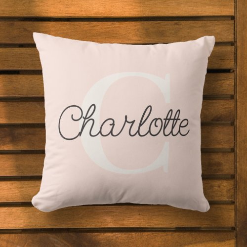 Name Monogram Girly Cursive Script Pink Throw Pillow