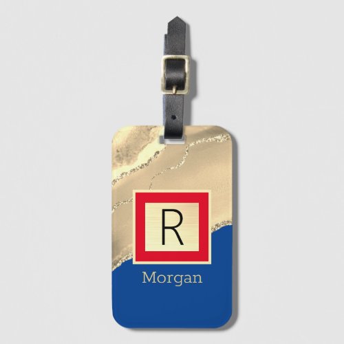 Name  Monogram Gold Agate Deep Blue  Red Luggage Tag