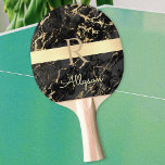 Name & Monogram, Gold Bar, Black & Gold Marble Ping Pong Paddle<br><div class="desc">Personalize your name in pale yellow script and gold monogram on Gold Bar on Black and Gold Marble.</div>