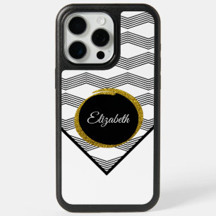 Name Monogram Gold Glitter Black White Pattern iPhone 15 Pro Max Case