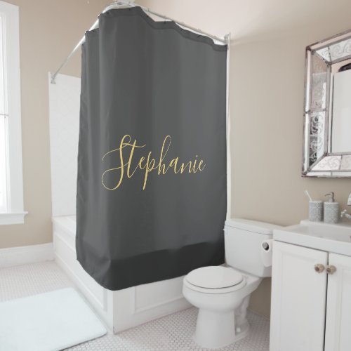 Name Monogram Gold Grey Gray Classy Elegant Custom Shower Curtain