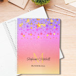 Name Monogram Gold Stars Girly Planner<br><div class="desc">This girly planner is decorated with faux gold and pink stars on a pink rainbow glitter background.
Easily customizable with your name,  monogram,  and year.
Use the Customize Further option to change the text size,  style,  or color.</div>