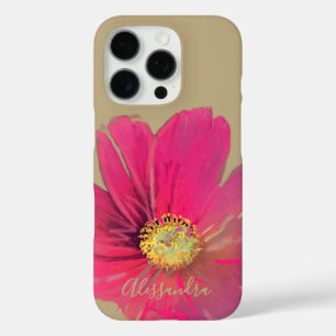  Name Monogram Gold Tan Floral Red Pink Wildflower iPhone 16 Pro Case