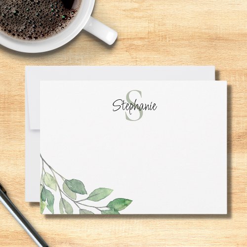 Name Monogram Greenery Note Card