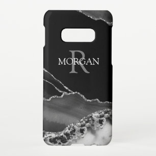 Name & Monogram, Grey Black Agate, Grey White Text Samsung Galaxy S10E Case