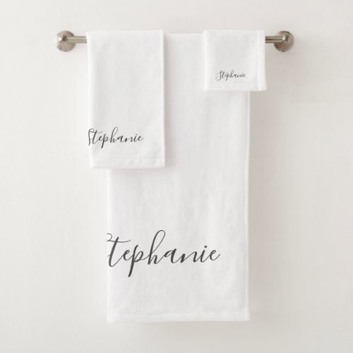 Name Monogram Grey White Custom Color Elegant  Bath Towel Set