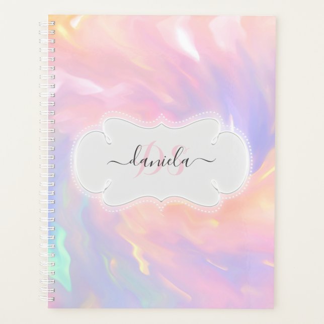 Name Monogram Holograph Princess Quinceañera Pink Planner (Front)