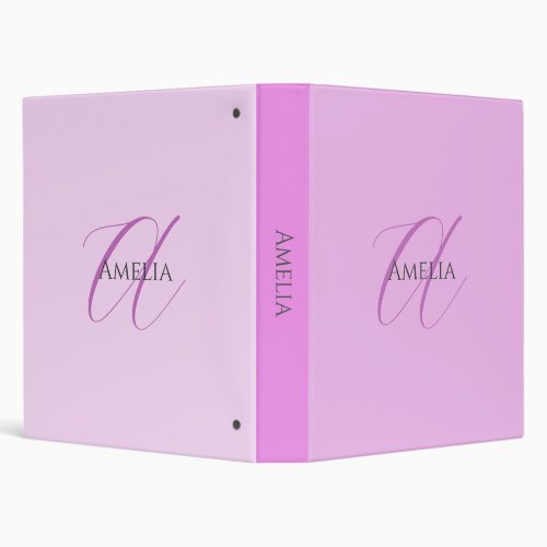 Name Monogram Initial Letter Orchid  Lilac 3 Ring Binder