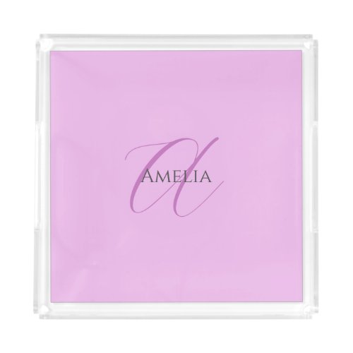 Name Monogram Initial Letter Orchid  Lilac Acrylic Tray