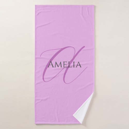 Name Monogram Initial Letter Orchid  Lilac Bath Towel