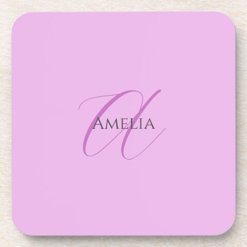 Name Monogram Initial Letter Orchid  Lilac Beverage Coaster