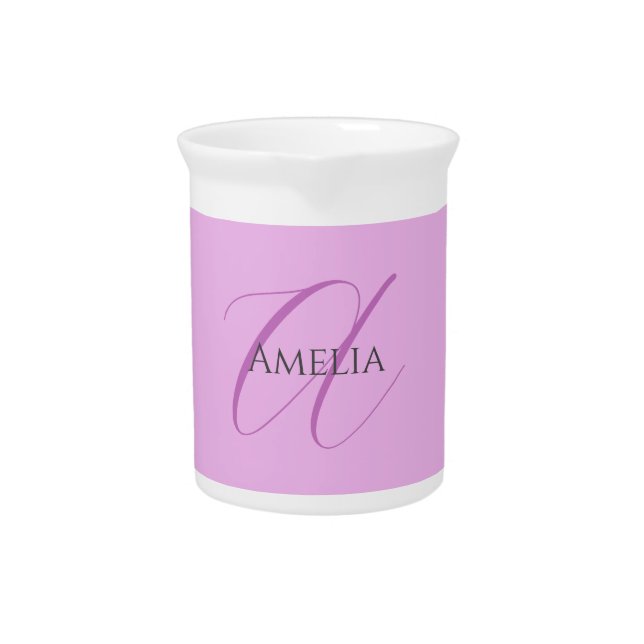 Name Monogram Initial Letter Orchid & Lilac Beverage Pitcher (Front)