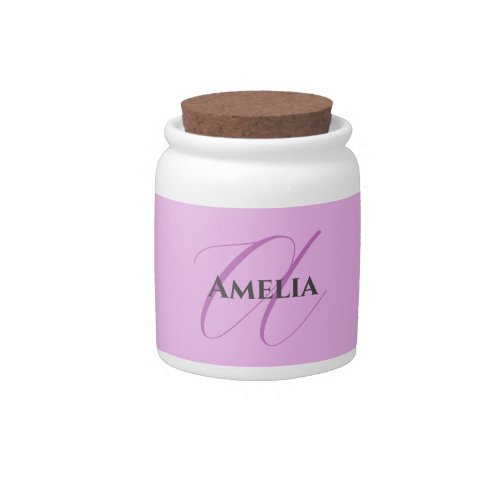 Name Monogram Initial Letter Orchid  Lilac Candy Jar