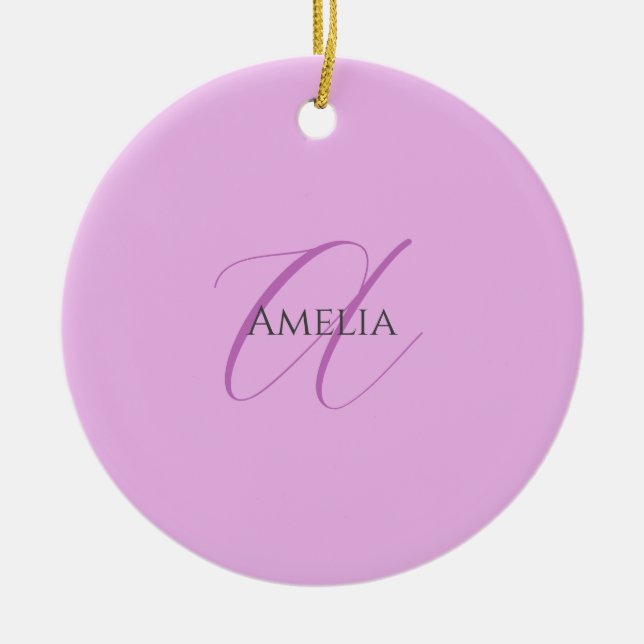 Name Monogram Initial Letter Orchid & Lilac Ceramic Ornament (Front)