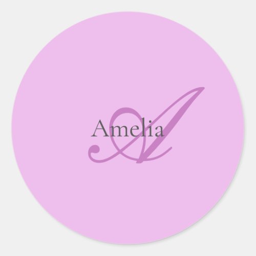 Name Monogram Initial Letter Orchid  Lilac Classic Round Sticker