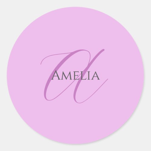 Name Monogram Initial Letter Orchid  Lilac Classic Round Sticker