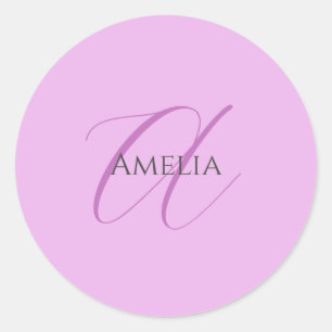 Name Monogram Initial Letter Orchid & Lilac Classic Round Sticker