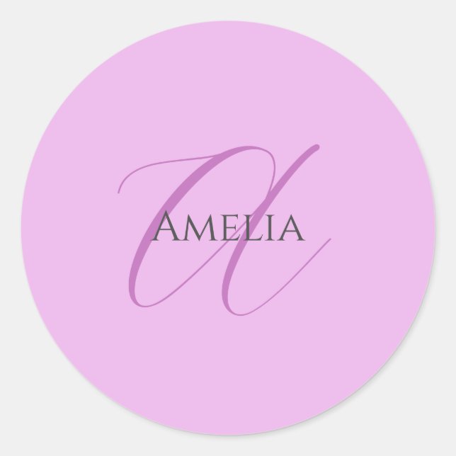 Name Monogram Initial Letter Orchid & Lilac Classic Round Sticker (Front)