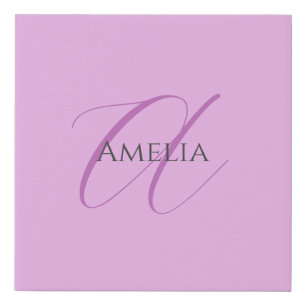 Name Monogram Initial Letter Orchid & Lilac Faux Canvas Print