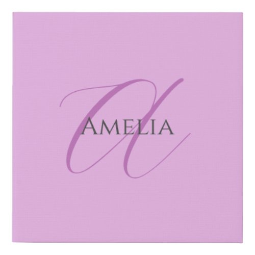 Name Monogram Initial Letter Orchid  Lilac Faux Canvas Print