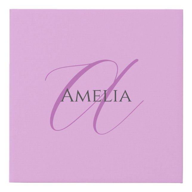 Name Monogram Initial Letter Orchid & Lilac Faux Canvas Print (Front)