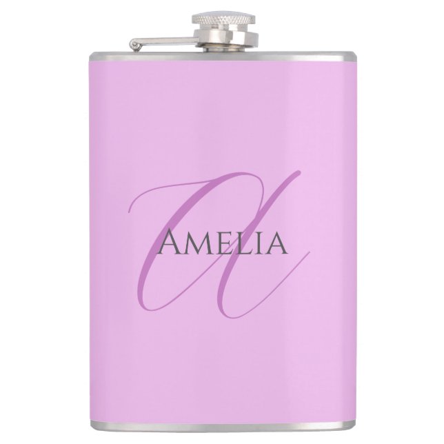 Name Monogram Initial Letter Orchid & Lilac Flask (Front)