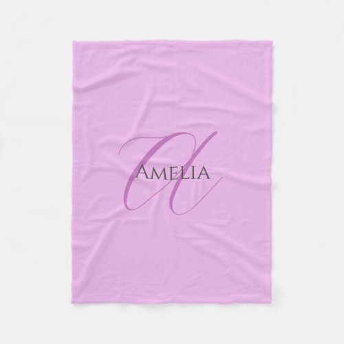 Name Monogram Initial Letter Orchid  Lilac Fleece Blanket