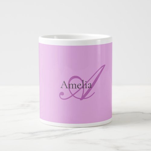 Name Monogram Initial Letter Orchid  Lilac Giant Coffee Mug