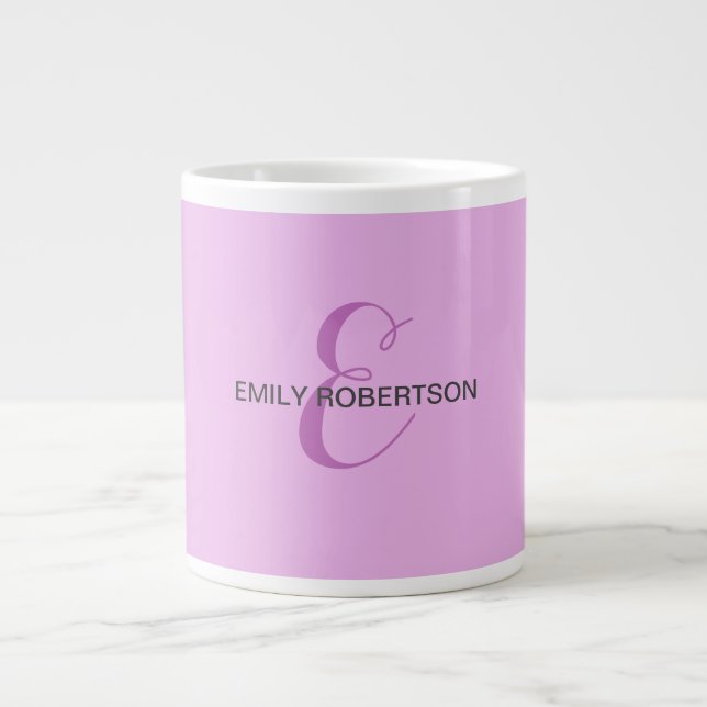 Name Monogram Initial Letter Orchid & Lilac Giant Coffee Mug (Front)