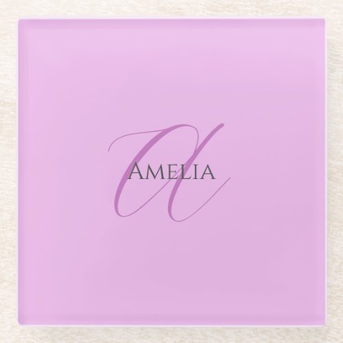 Name Monogram Initial Letter Orchid  Lilac Glass Coaster