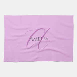 Name Monogram Initial Letter Orchid & Lilac Kitchen Towel