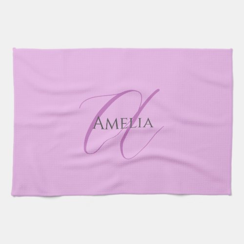 Name Monogram Initial Letter Orchid  Lilac Kitchen Towel
