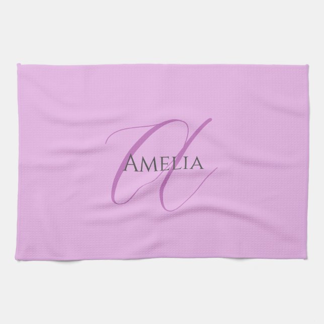 Name Monogram Initial Letter Orchid & Lilac Kitchen Towel (Horizontal)