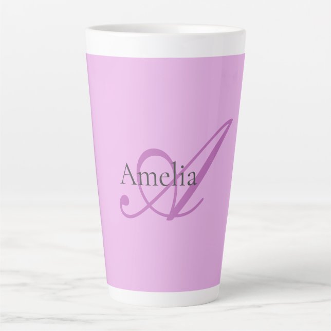 Name Monogram Initial Letter Orchid & Lilac Latte Mug (Front)