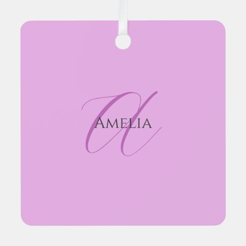 Name Monogram Initial Letter Orchid  Lilac Metal Ornament