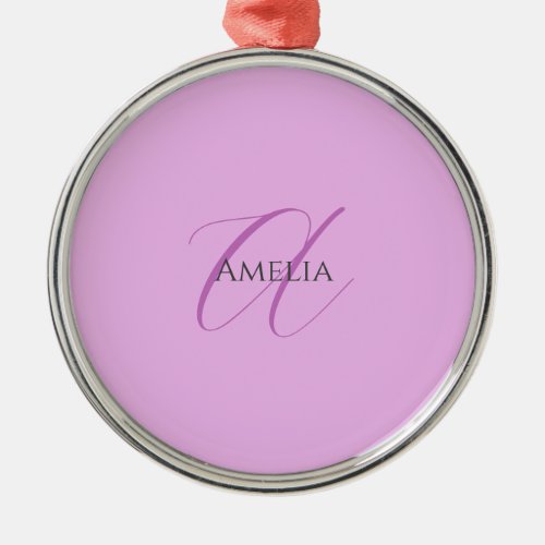 Name Monogram Initial Letter Orchid  Lilac Metal Ornament
