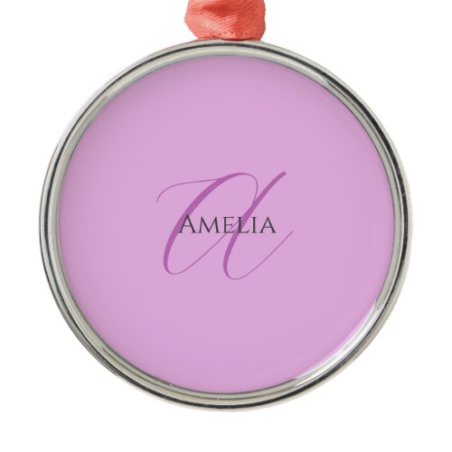 Name Monogram Initial Letter Orchid &amp; Lilac Metal Ornament