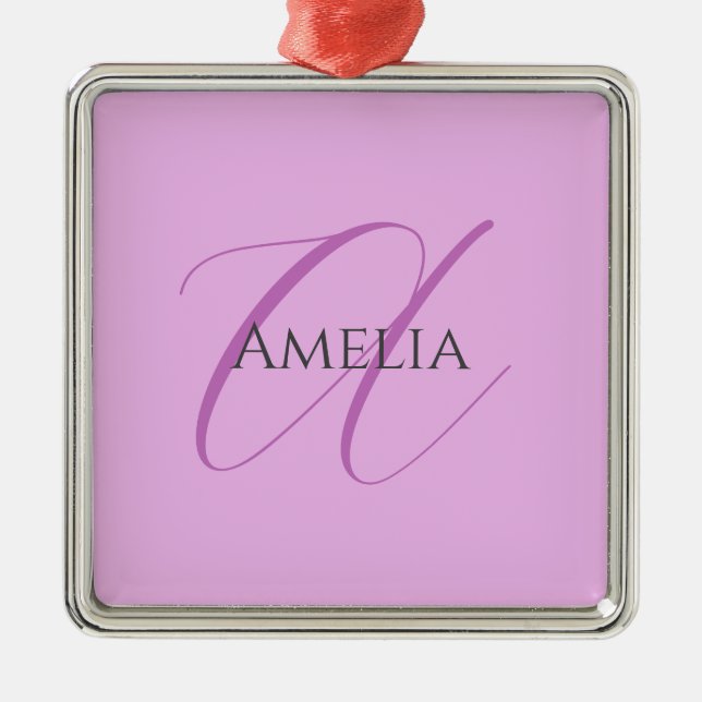 Name Monogram Initial Letter Orchid & Lilac Metal Ornament (Front)