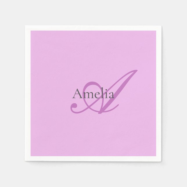 Name Monogram Initial Letter Orchid & Lilac Napkins (Front)