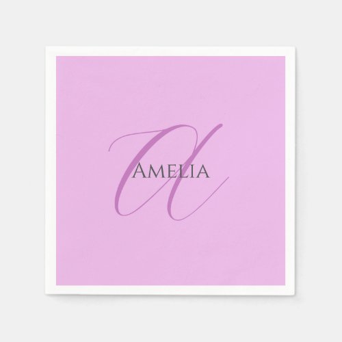 Name Monogram Initial Letter Orchid  Lilac Napkins