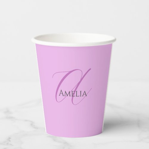 Name Monogram Initial Letter Orchid  Lilac Paper Cups