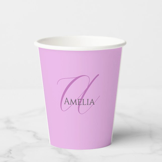 Name Monogram Initial Letter Orchid & Lilac Paper Cups (Front)
