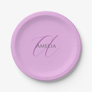 Name Monogram Initial Letter Orchid & Lilac Paper Plates