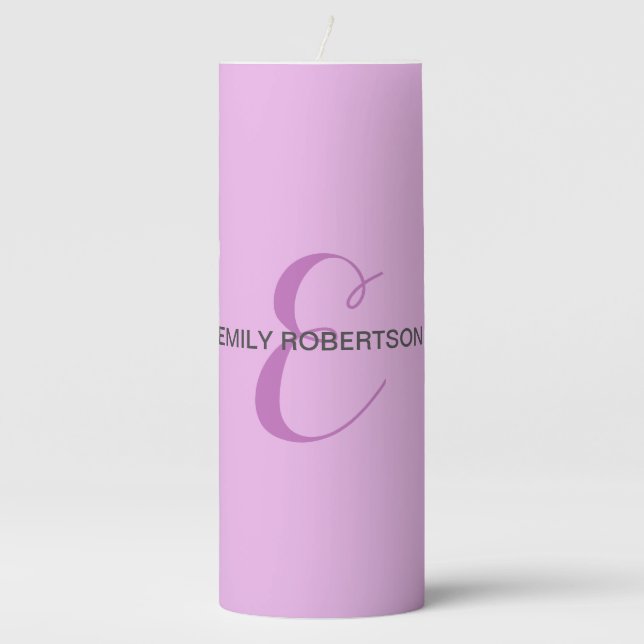 Name Monogram Initial Letter Orchid & Lilac Pillar Candle (Front)