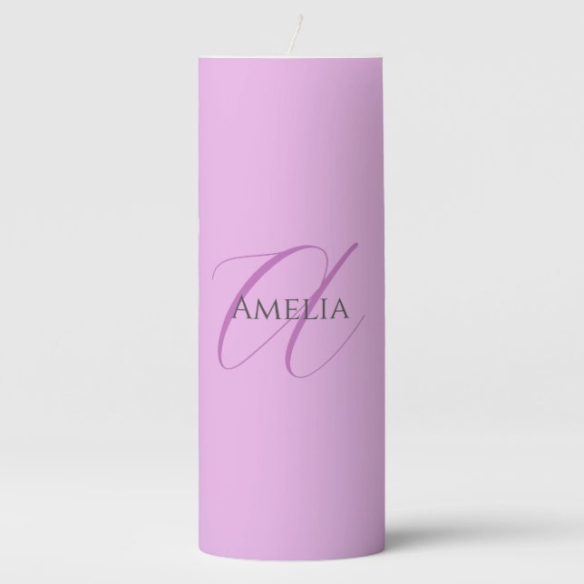 Name Monogram Initial Letter Orchid & Lilac Pillar Candle (Front)