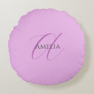 Name Monogram Initial Letter Orchid & Lilac Round Pillow