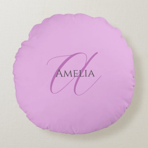Name Monogram Initial Letter Orchid  Lilac Round Pillow