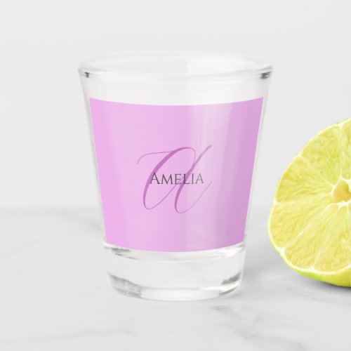 Name Monogram Initial Letter Orchid  Lilac Shot Glass