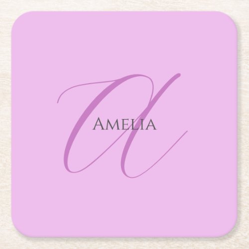 Name Monogram Initial Letter Orchid  Lilac Square Paper Coaster