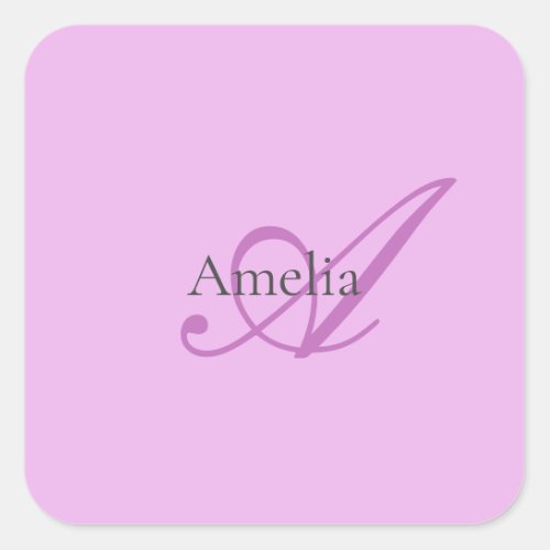 Name Monogram Initial Letter Orchid  Lilac Square Sticker